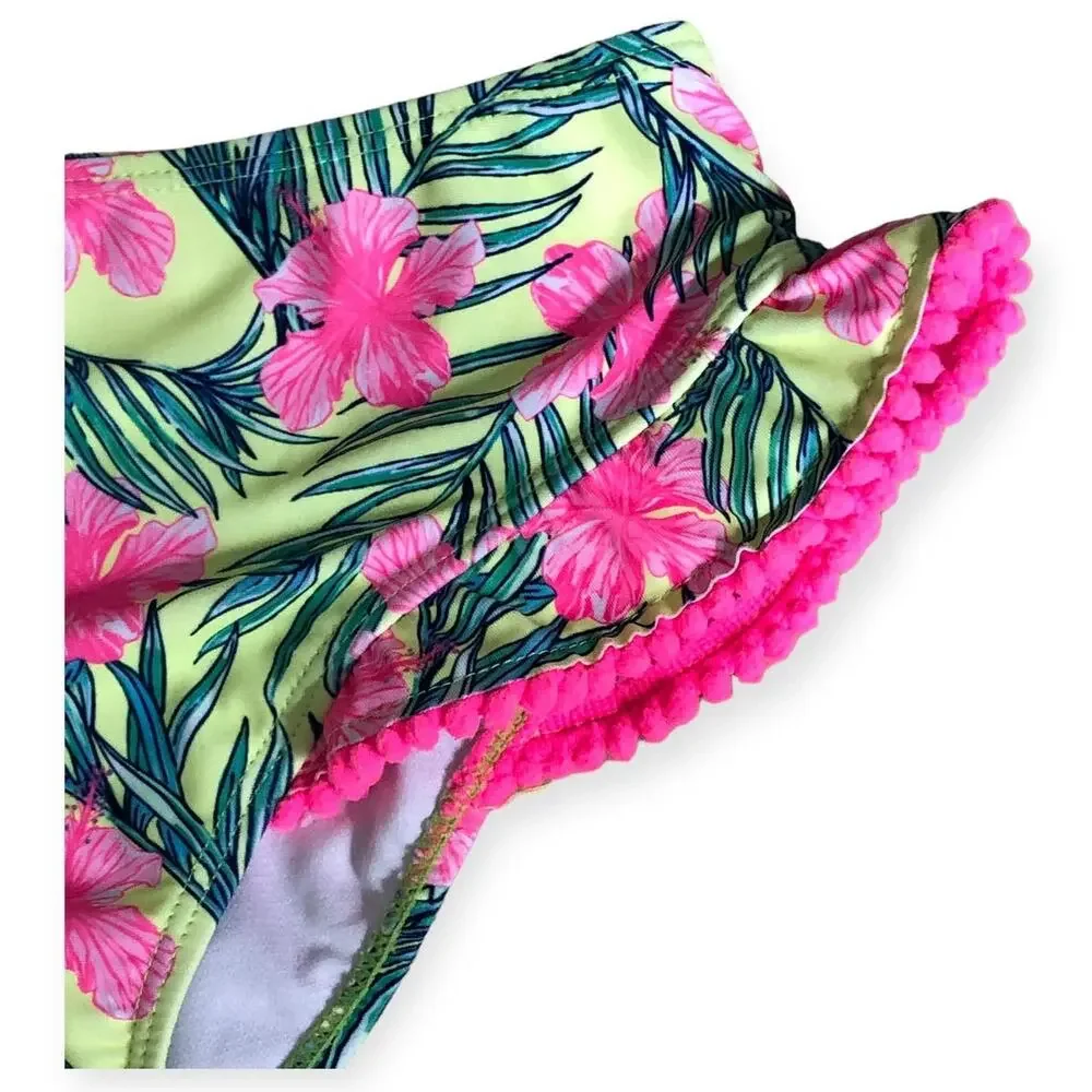 Nicole Miller New York Bikini Swimsuit Tropical Ruffle Size Large 12